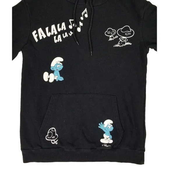 Smurfs Hoodie Hooded Sweatshirt Pullover Adult Size Small Mushrooms Back Graphic - Picture 3 of 11